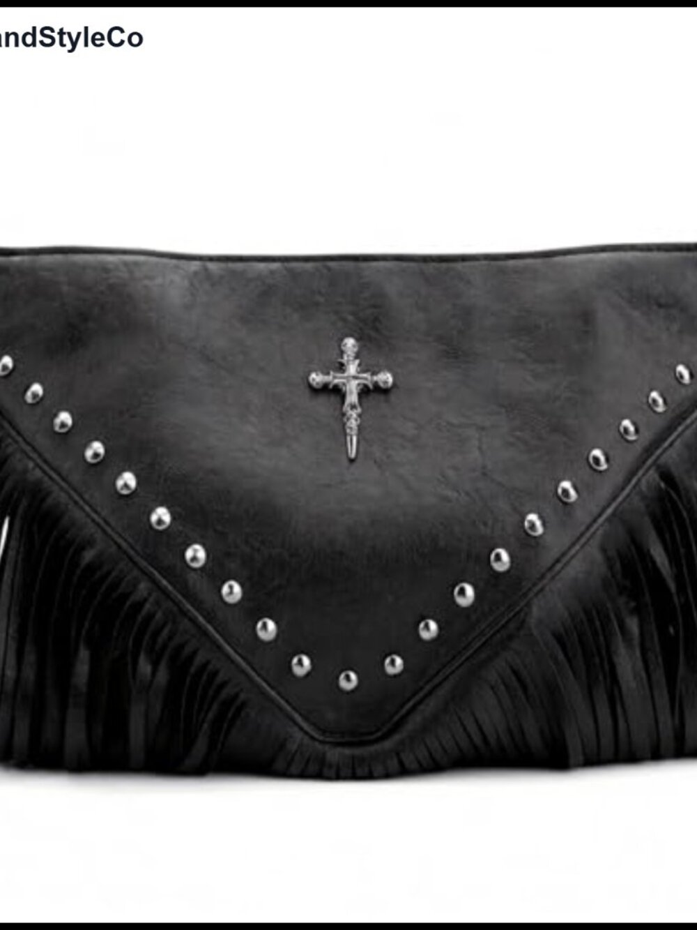 Vegan Leather Fringe Crossbody Purse with Studs and Tassels